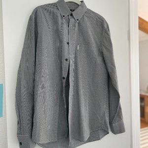 Five Four Cotton Black‎ White Micro Check Long Sleeve Button-Down Shirt, Medium